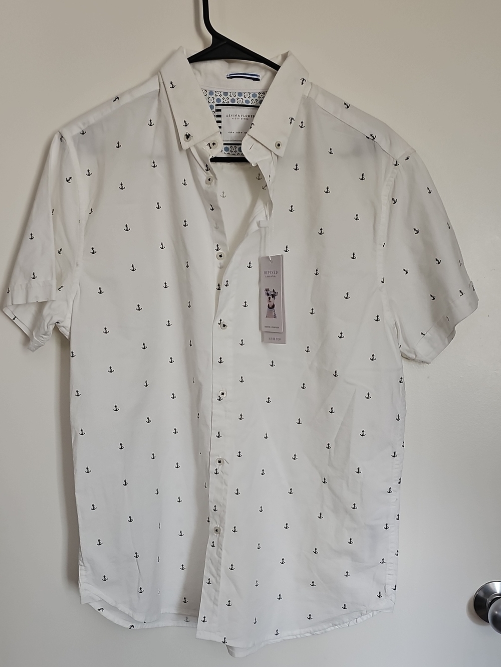 Denim & Flower White Short-Sleeve Anchor-Print Button-Down Shirt